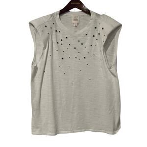 5a7, Short Sleeve Top, Embellished, 1/4 sleeve,Padded Shoulders Size M 1328S
